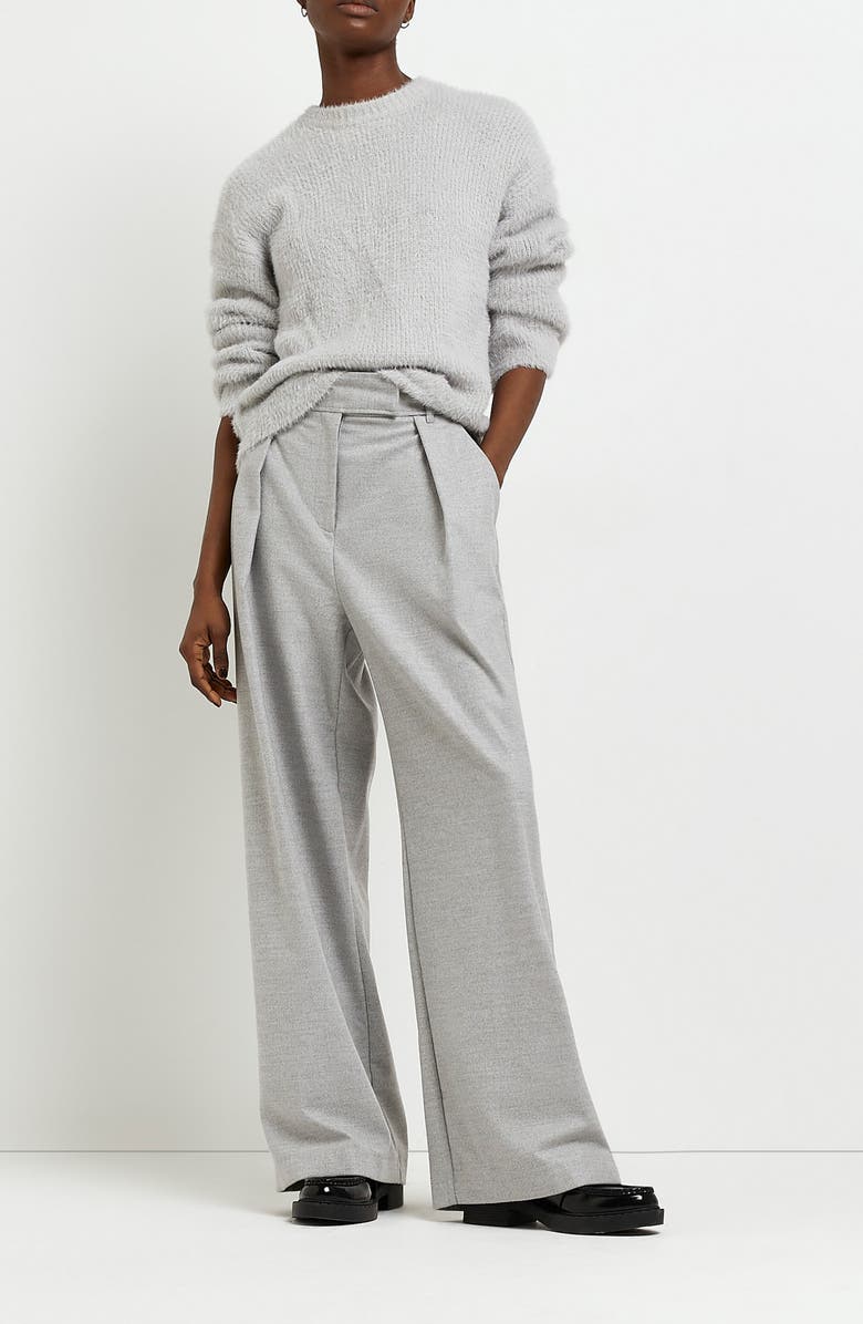 River Island Wide Leg Flannel Trousers, Alternate, color,