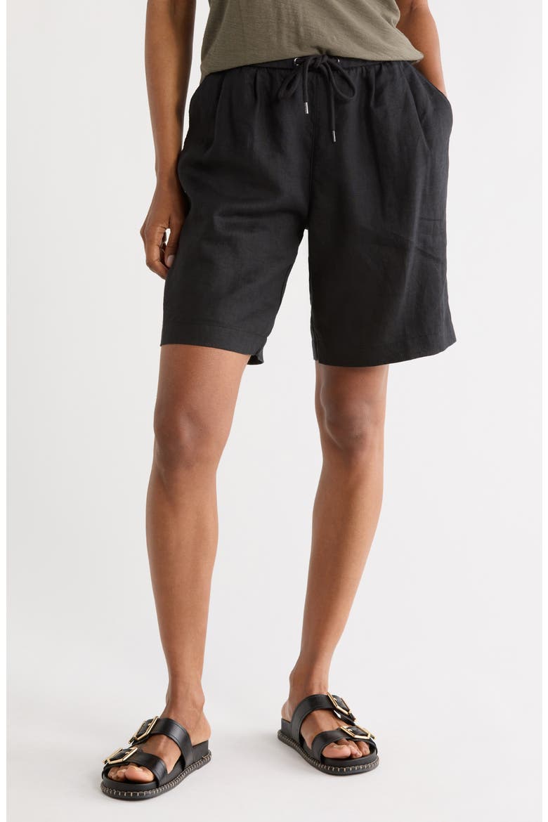 Linen Bermuda Shorts, Main, color, BLACK