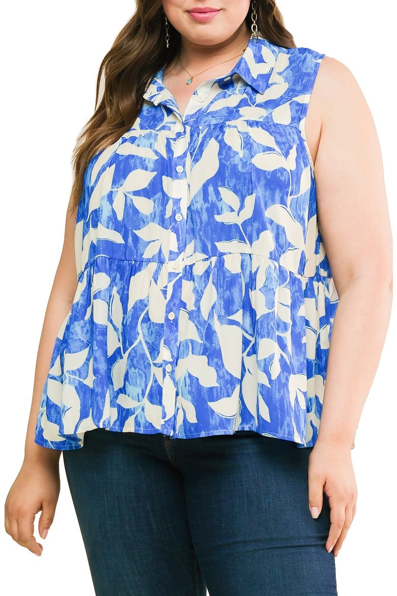 Button Front Sleeveless Top, Main, color, BLUE