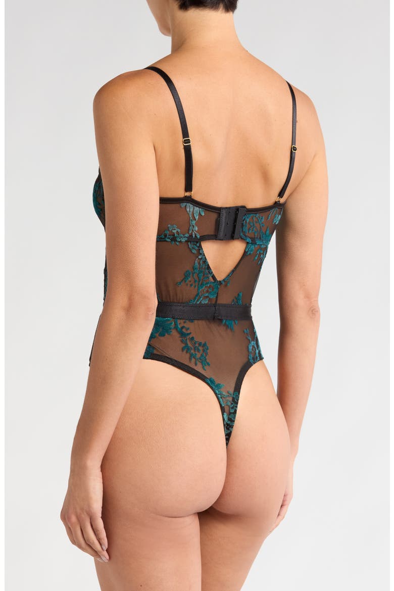 Floral Appliqué Mesh Underwire Bodysuit, Alternate, color, BLACK EMERALD