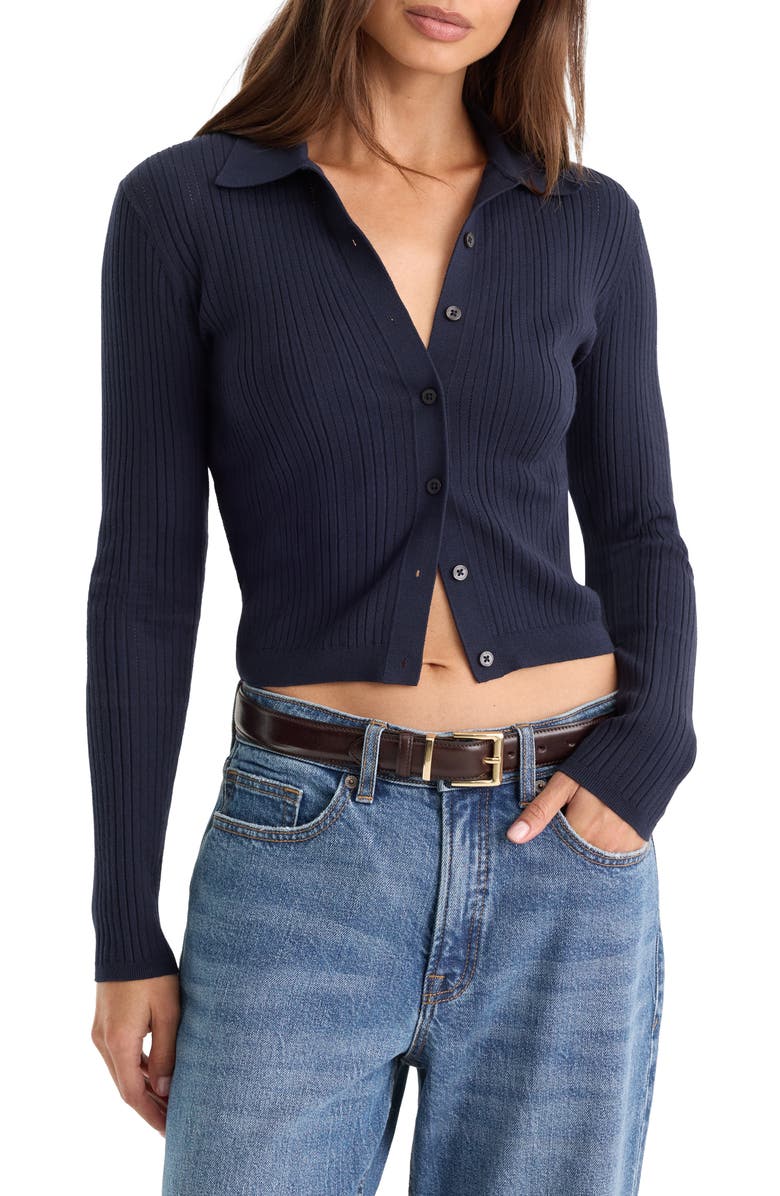 Good American The Ladder Rib Cardigan, Main, color, Midnight Blue