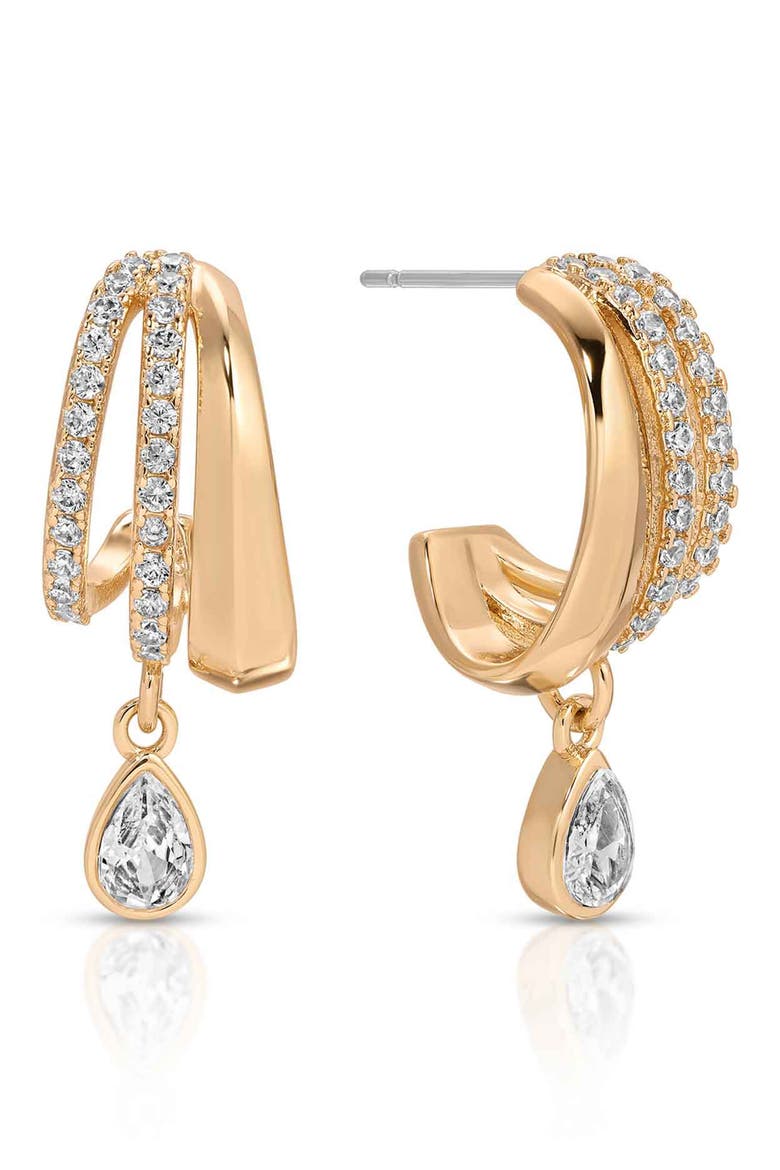 Triple Row Hoop Earrings, Alternate, color, GOLD