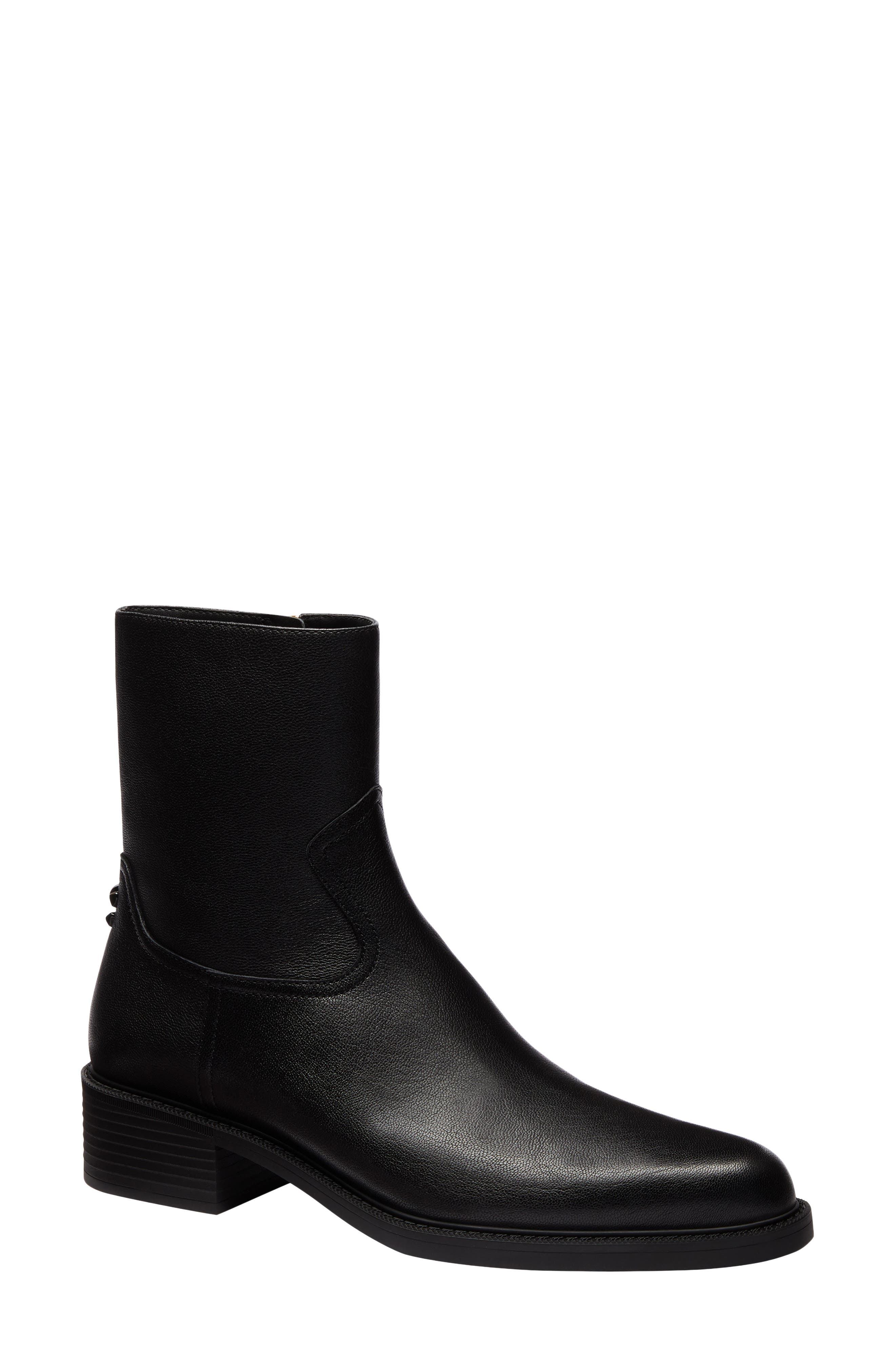 Pointed Toe Leather Bootie, Main, color, BLACK