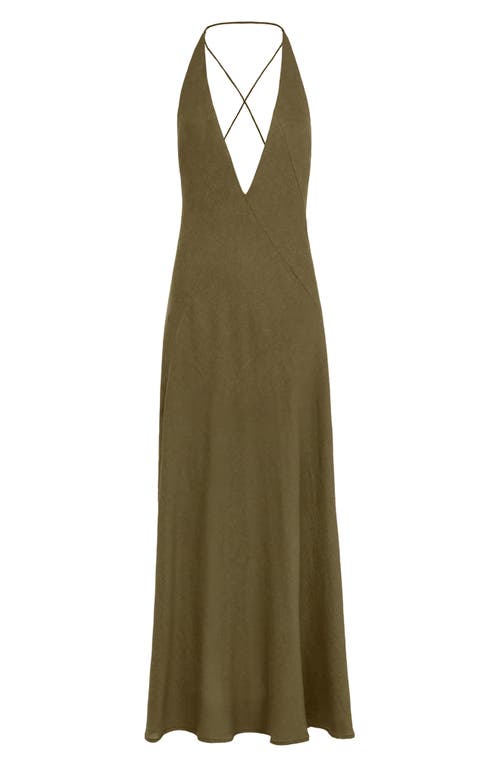Vix Paula Hermanny Marbella Plunge Open Back Linen & Cotton Cover-up Sundress In Green