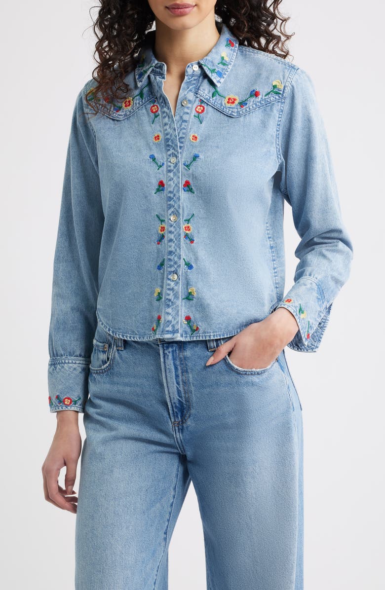 Rails Bari Embroidered Western Chambray Button-Up Shirt, Main, color, Faded Indigo Floral Embroidery