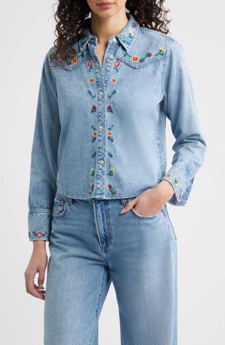 Bari Embroidered Western Chambray Button-Up Shirt