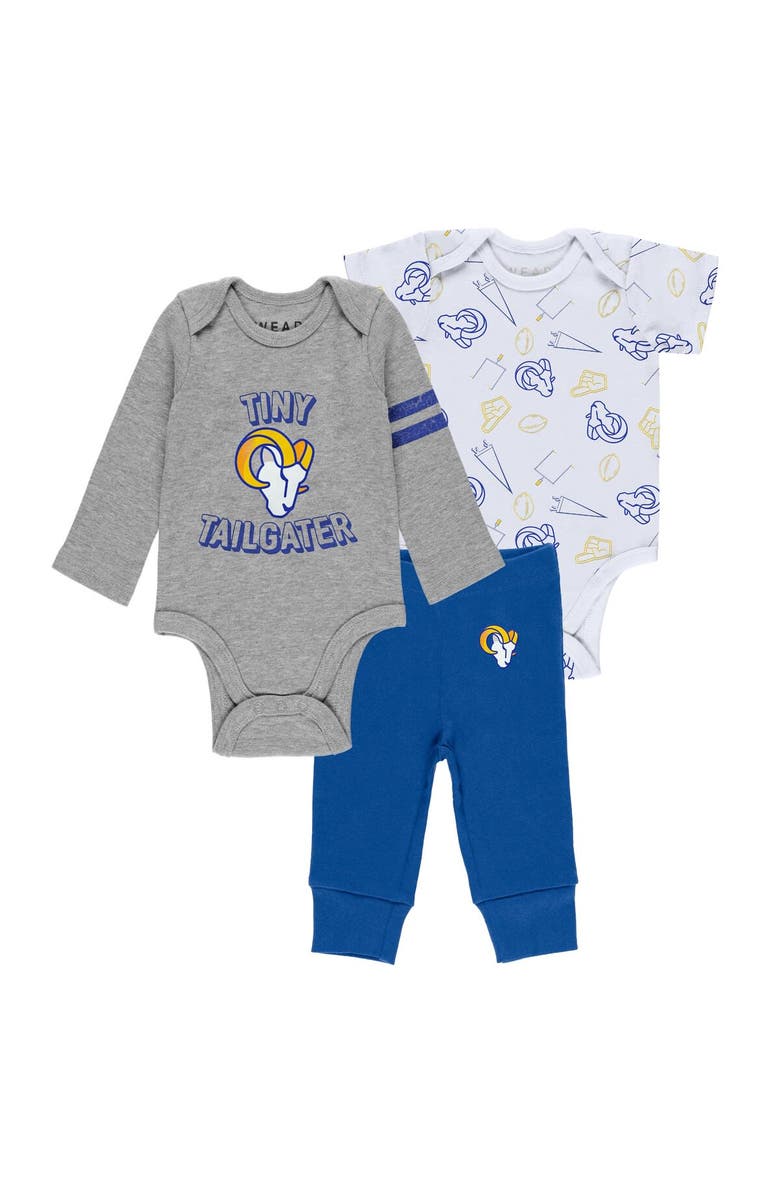 WEAR by Erin Andrews Newborn & Infant WEAR by Erin Andrews Gray/Royal/White Los Angeles Rams Three-Piece Turn Me Around Bodysuits & Pant Set, Alternate, color, 