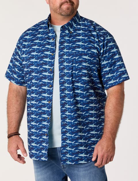Big & Tall Easy-Care Shark Print Sport Shirt V2