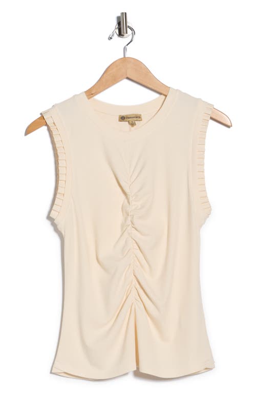 Democracy Ruched Rib Mixed Media Knit Top In White
