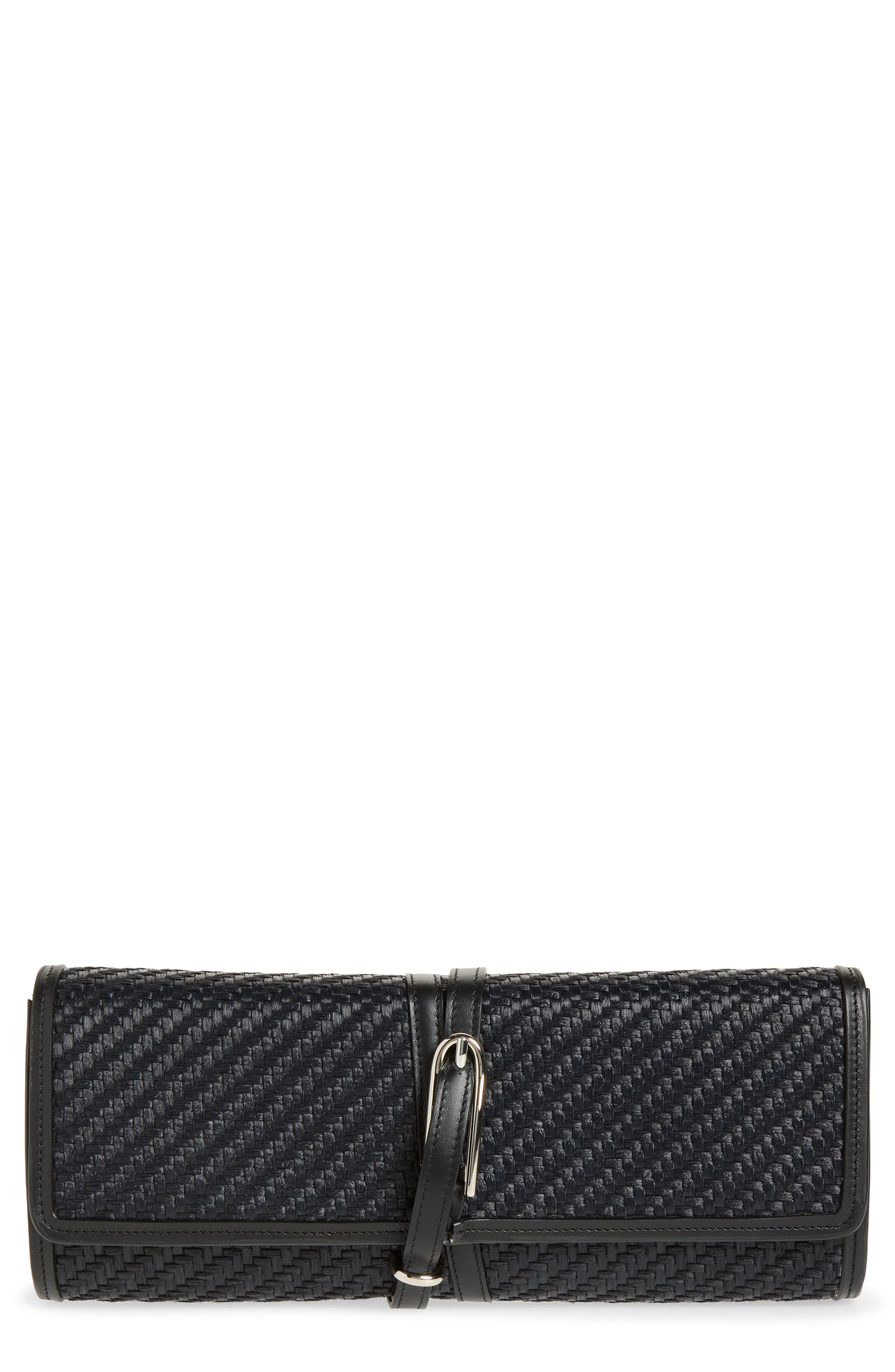 LIFFNER Belted Raffia Clutch, Main, color, Black