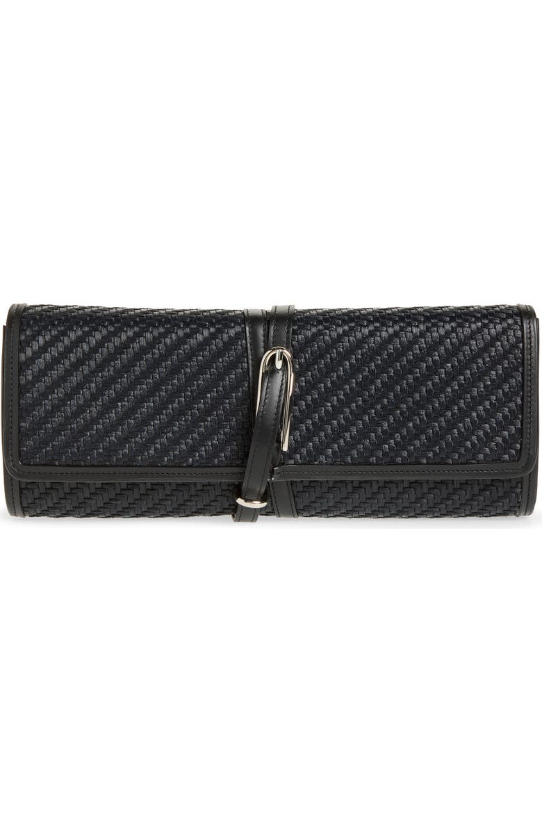 LIFFNER Belted Raffia Clutch, Main, color, Black