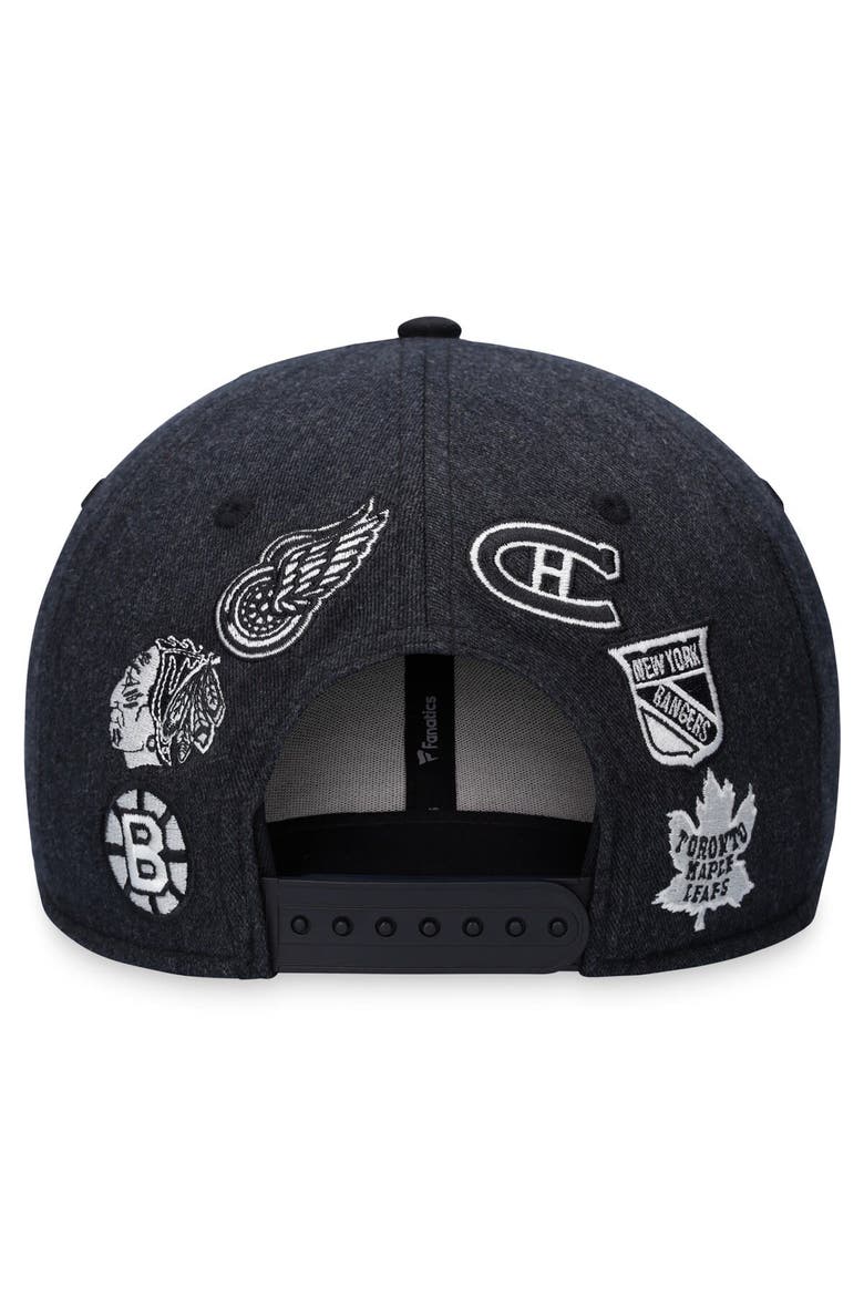 Men's Fanatics Branded  Heather Black NHL Original 6 Script Snapback Hat, Alternate, color, Heather Black