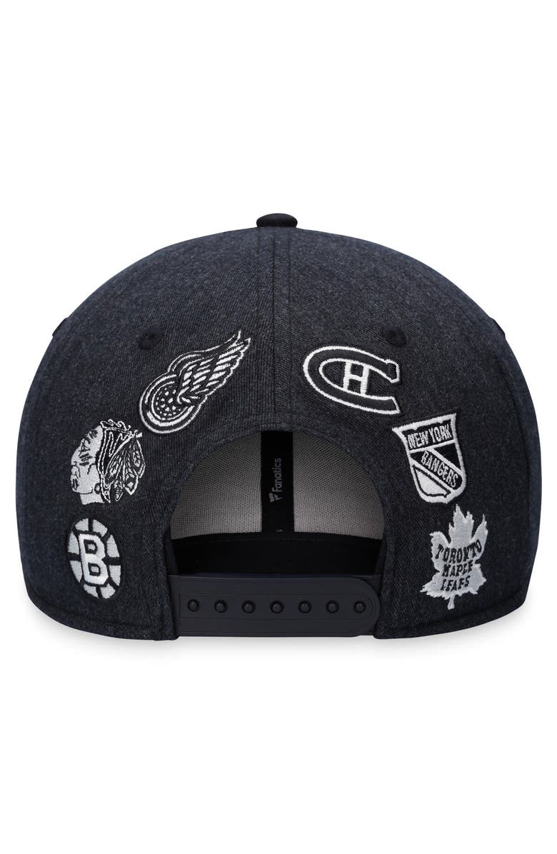 FANATICS Men's Fanatics Branded Heather Black NHL Original 6 Script Snapback Hat, Alternate, color,