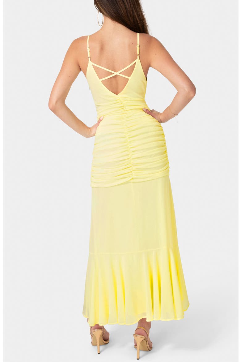 Cascading Ruffle Ruched Chiffon High-Low Dress, Alternate, color, BUTTER