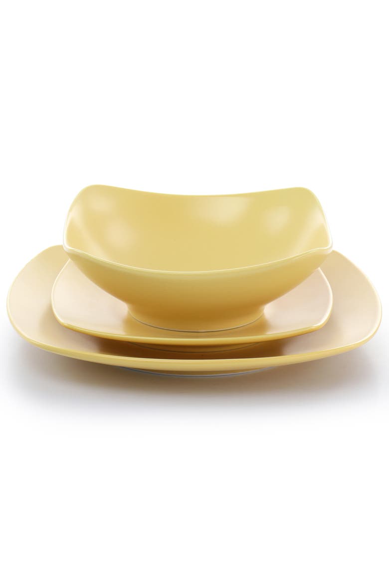12 Piece Square Fine Ceramic Dinnerware Set, Alternate, color, Yellow