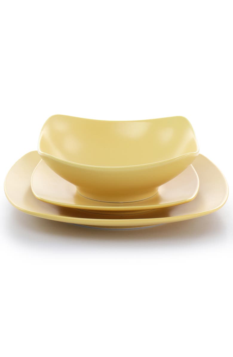 Gibson Home Zen Buffetware 12 Piece Square Fine Ceramic Dinnerware Set, Alternate, color, Yellow