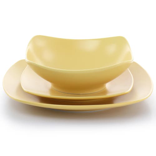 Gibson Home Zen Buffetware 12 Piece Square Fine Ceramic Dinnerware Set In Yellow