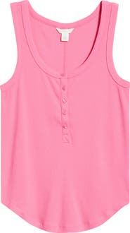 Caslon® Cotton Blend Rib Henley Tank