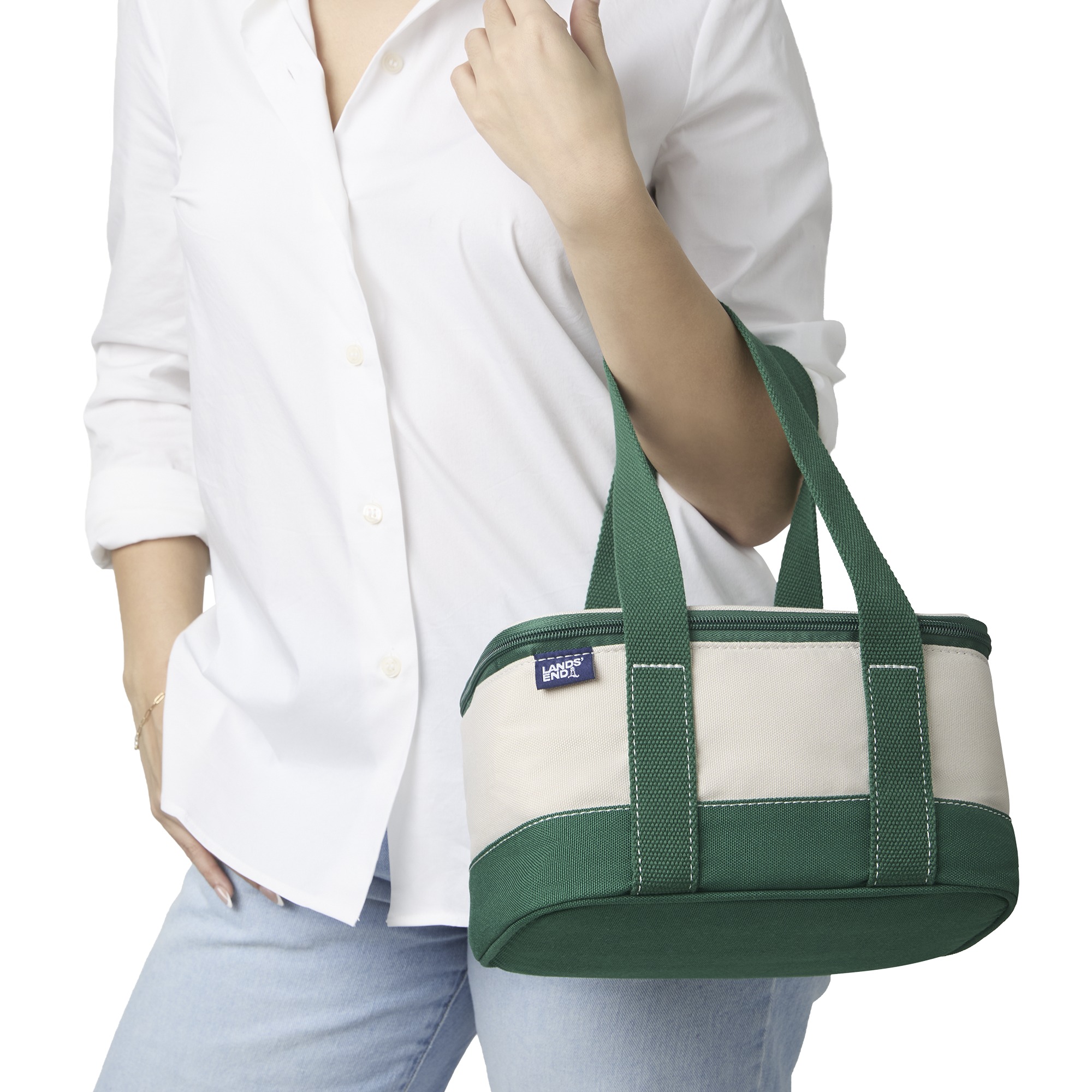 Lands' End Rectangular Small Cooler Bag Insulated 1.5 Gal, Canvas Soft Cooler with Tote Handles and Zip Closure, Alternate, color, 