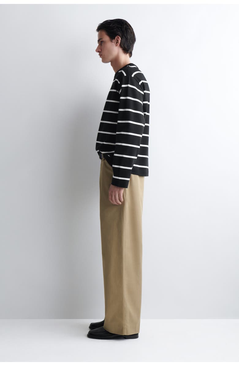 COS Relaxed Jersey Interlock Long-Sleeved T-Shirt, Alternate, color, Black / Striped