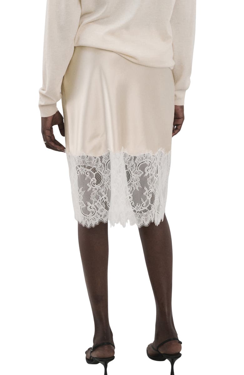 MANGO Lace Trim Satin Midi Skirt, Alternate, color, 