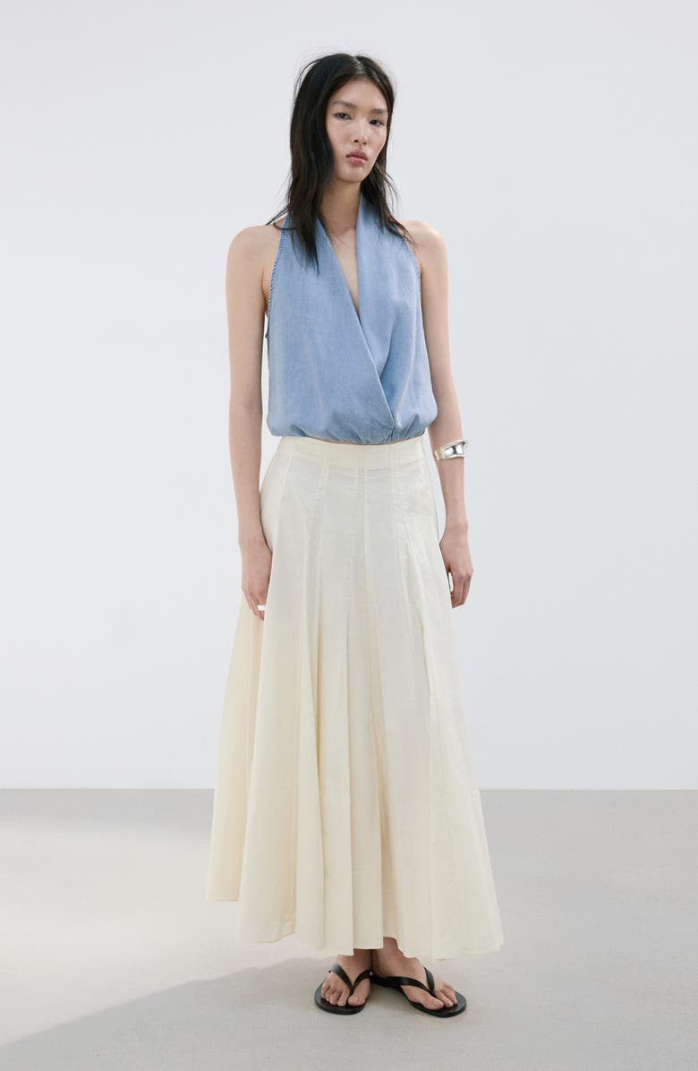 MANGO Drape Plunge Neck Top, Alternate, color, Light Blue