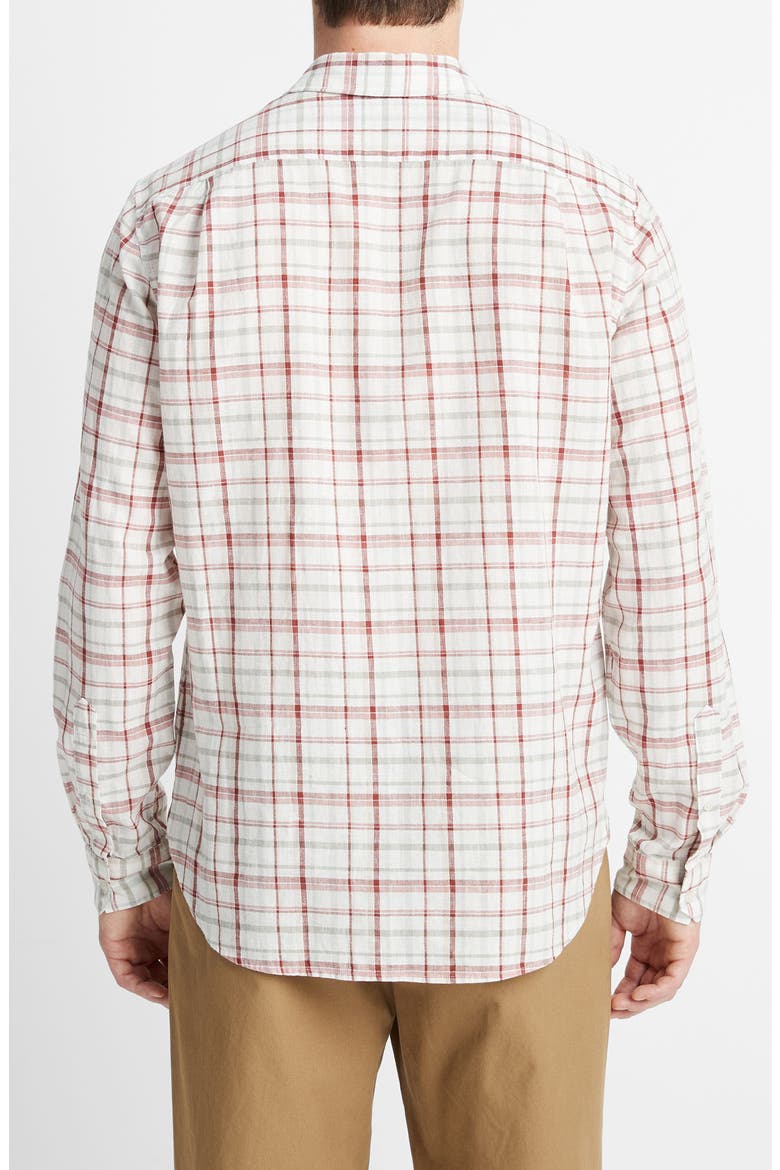 Oakmont Plaid Linen & Cotton Button-Up Shirt, Alternate, color, ALABASTER/DRIED CACT
