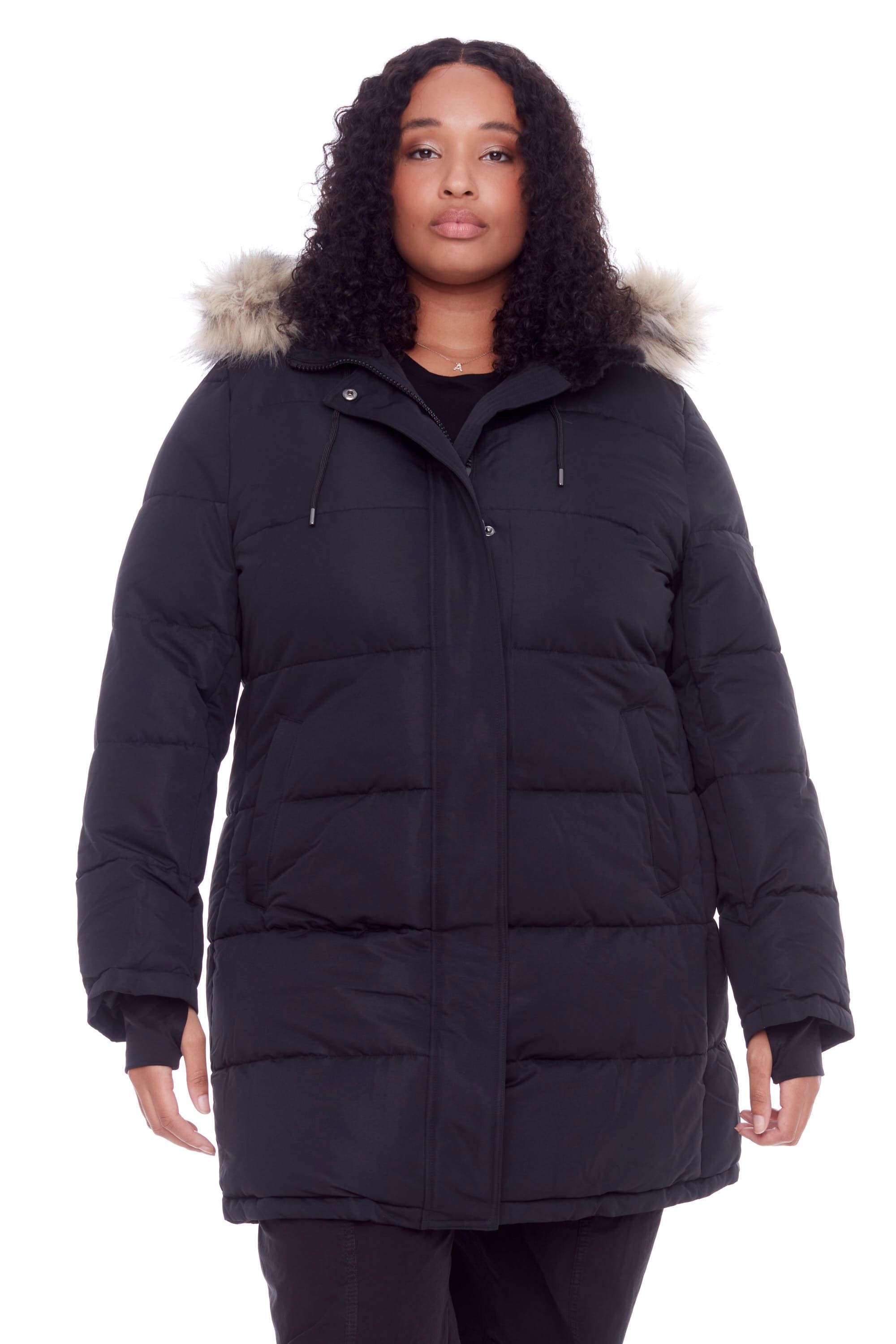 Alpine North AULAVIK PLUS SIZE - Vegan Down Mid-length Hooded Parka Coat in Black 