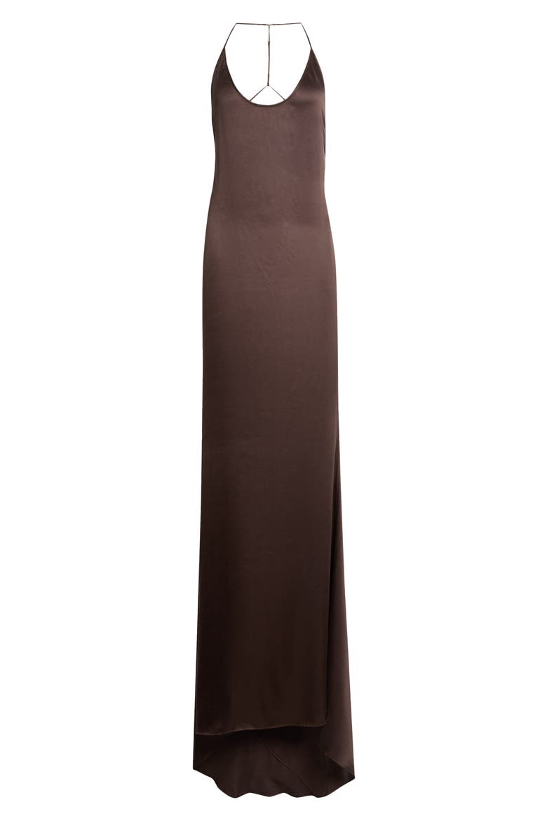Silk Satin Halter Evening Slipdress, Main, color, ESPRESSO