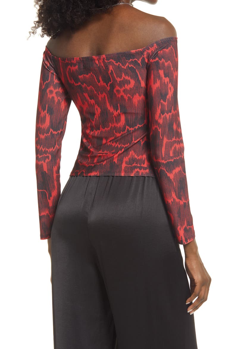 Off the Shoulder Cutout Top, Alternate, color, RED BLOOM ANIMAL CAMOUFLAGE