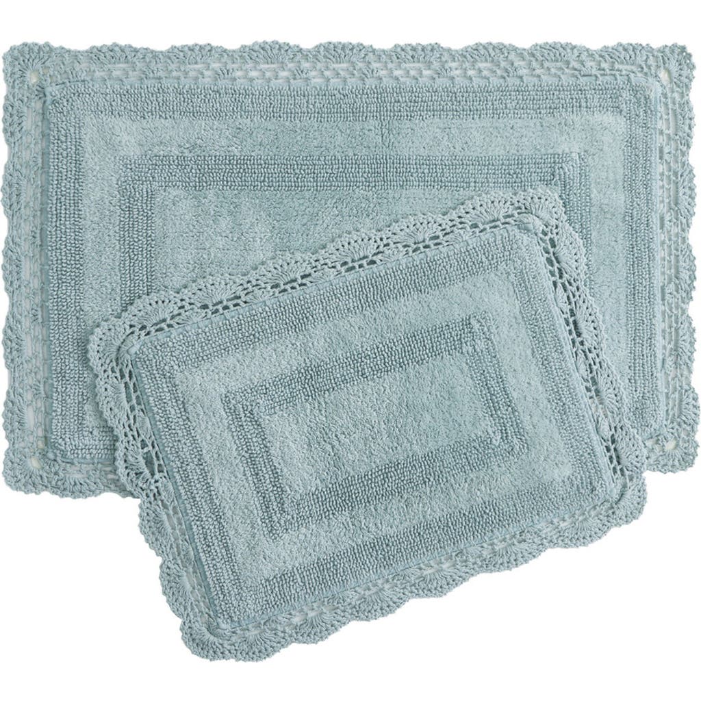 Laura Ashley Reversible Crochet Cotton 2-piece Bath Mat Set In Blue