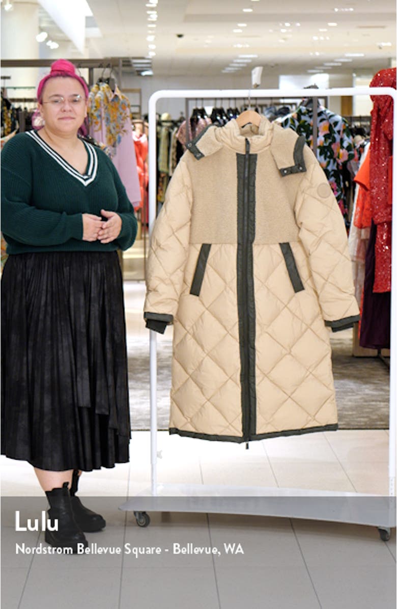 Navigate Long Hooded Mixed Media Coat, sales video thumbnail