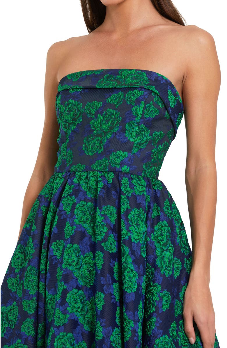 Mac Duggal Brocade Strapless A Line Midi Dress, Alternate, color, Emerald Multi