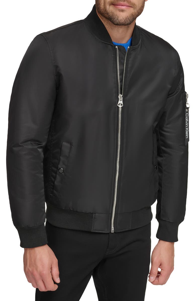 Calvin Klein Satin Bomber Jacket, Main, color, 