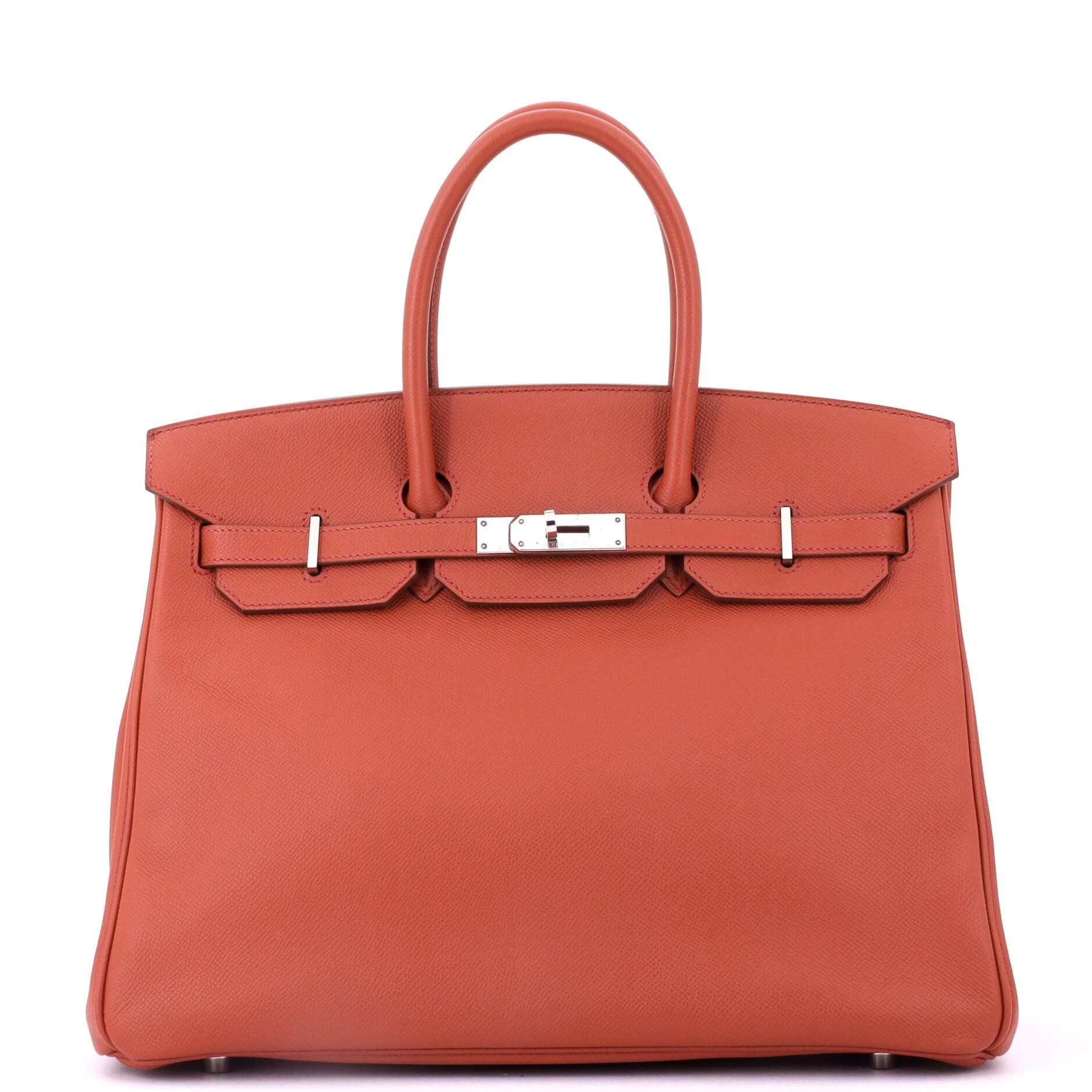 Pre-Owned Hermes Birkin Handbag Orange Epsom with Palladium Hardware 35, Main, color, 