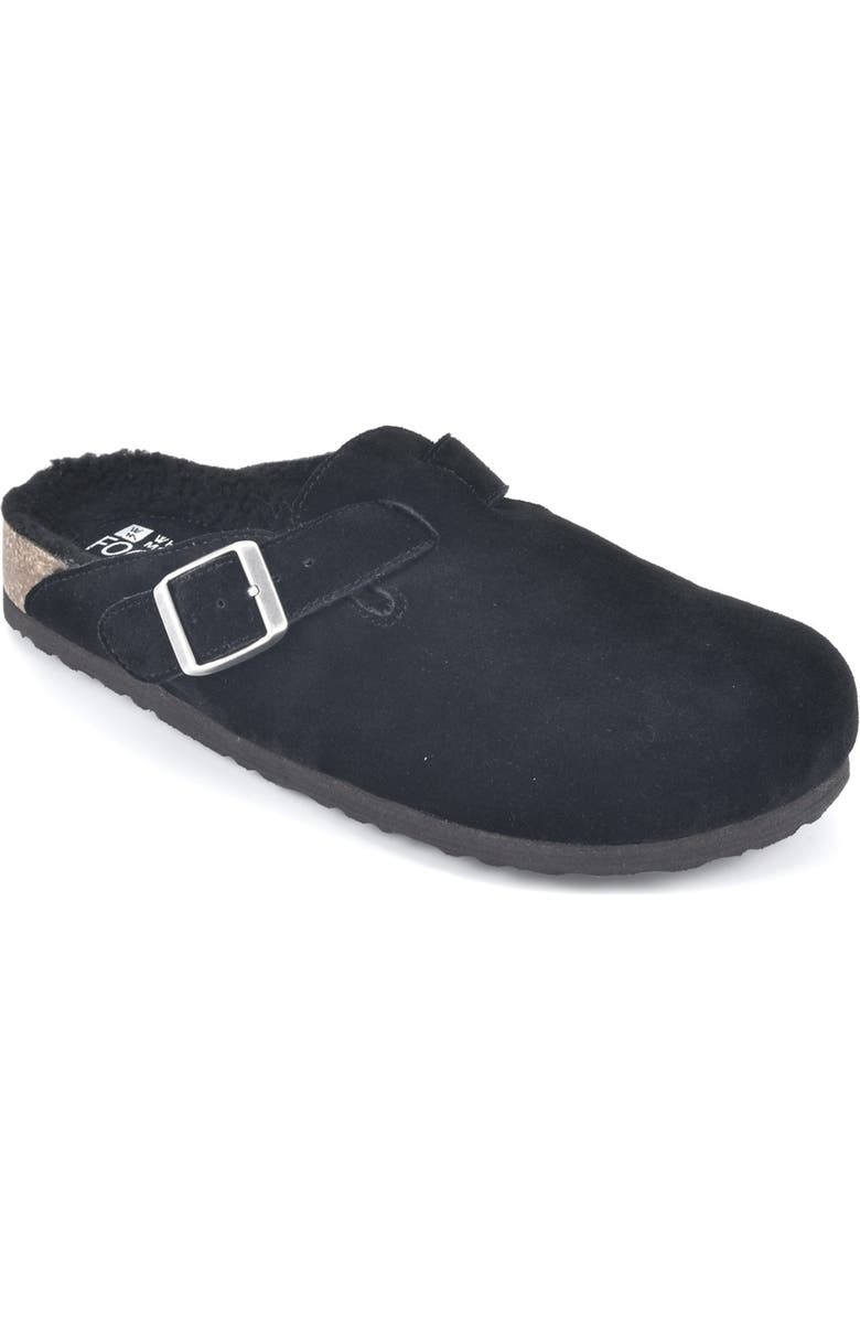 White Mountain Footwear Bari Faux Shearling Footbed Suede Mule, Main, color,