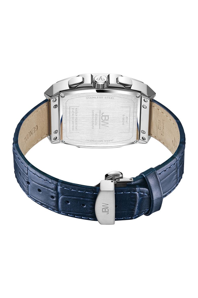 Men's Echelon Diamond Chronograph Croc Embossed Leather Strap Watch, 41mm, Alternate, color, SILVER