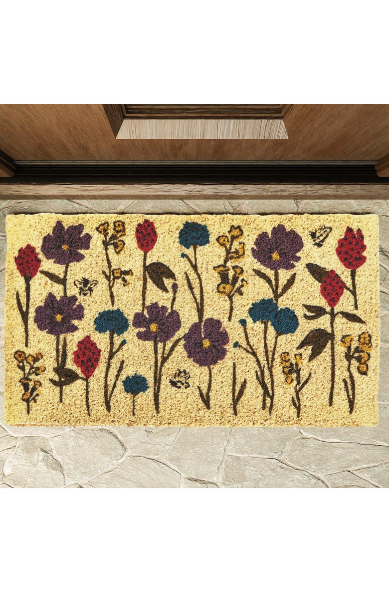 tag Bee Flowers Coir Mat Rectangle Indoor Outdoor Welcome Mat, Alternate, color, Yellow