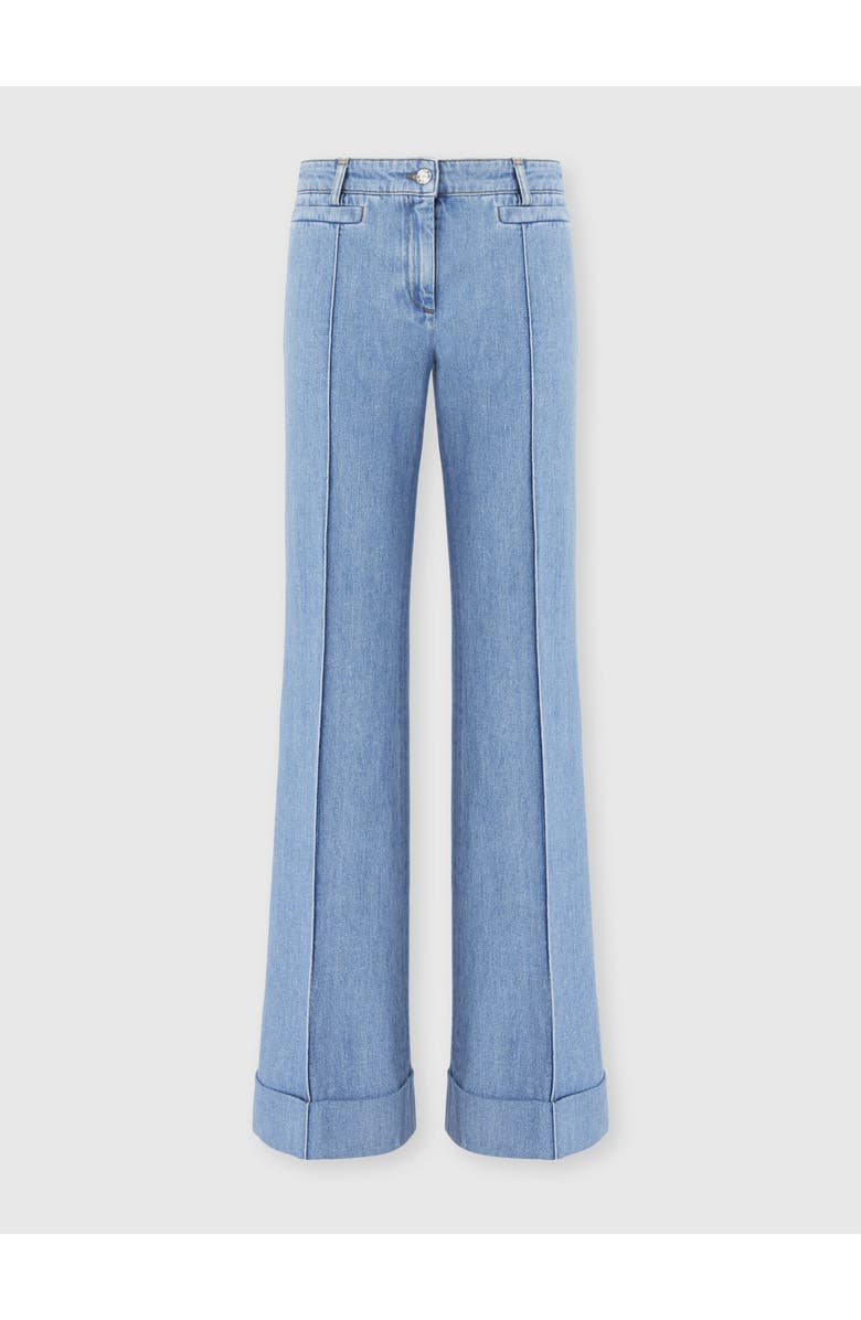Missoni Denim Flared Trousers With Cuffed Hem And Center Crease, Main, color, Green& Brown