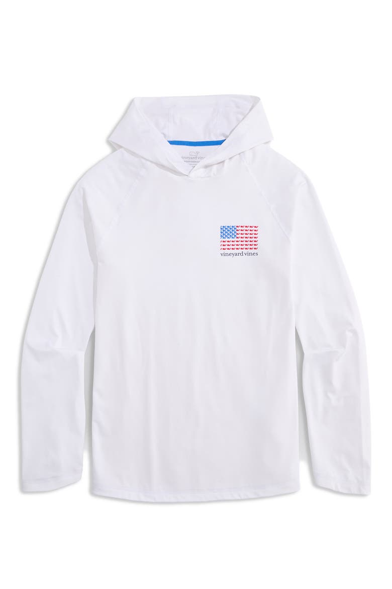 Whale Flag Long Sleeve Hooded Rashguard, Alternate, color, WHITE CAP
