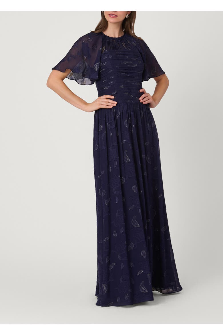 Midnight Lurex Clip Chiffon Serafina Dress, Main, color, Navy/Gold