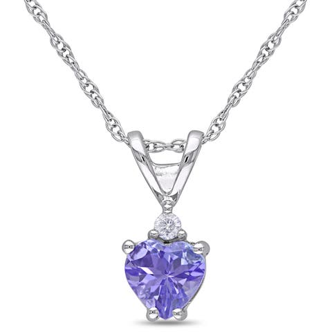 Gemstone & Diamond Solitaire Heart Necklace 10K