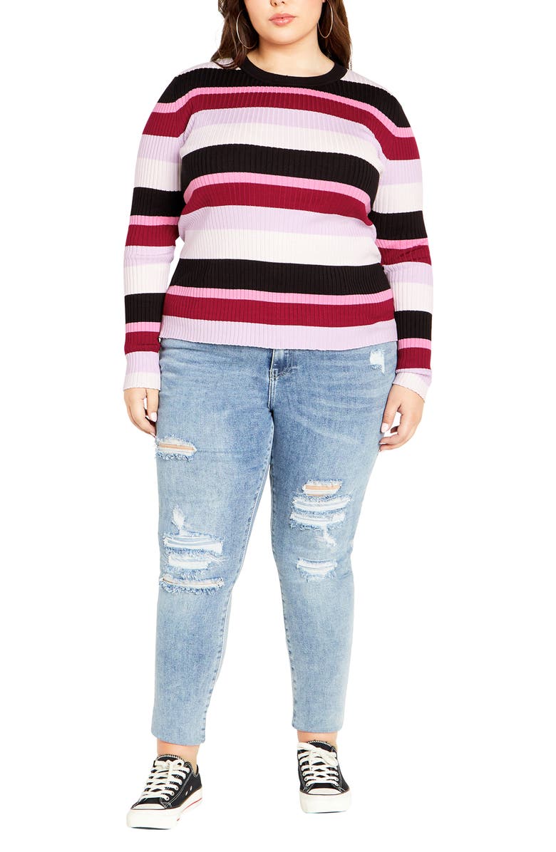 City Chic '70s Stripe Rib Sweater, Alternate, color, 
