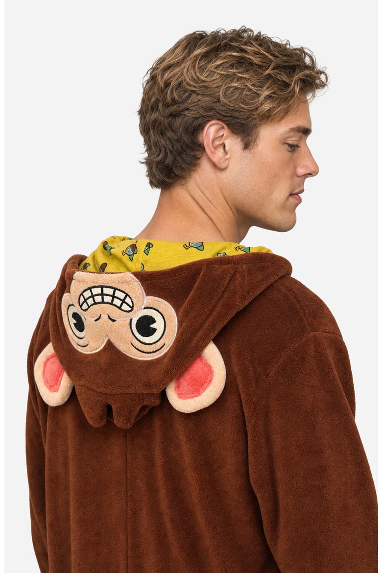 Monkey Hooded Fleece Jumpsuit, Alternate, color, BROWN