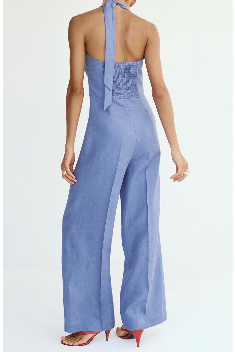 Solid Linen Halter Jumpsuit, Alternate, color, BLUE