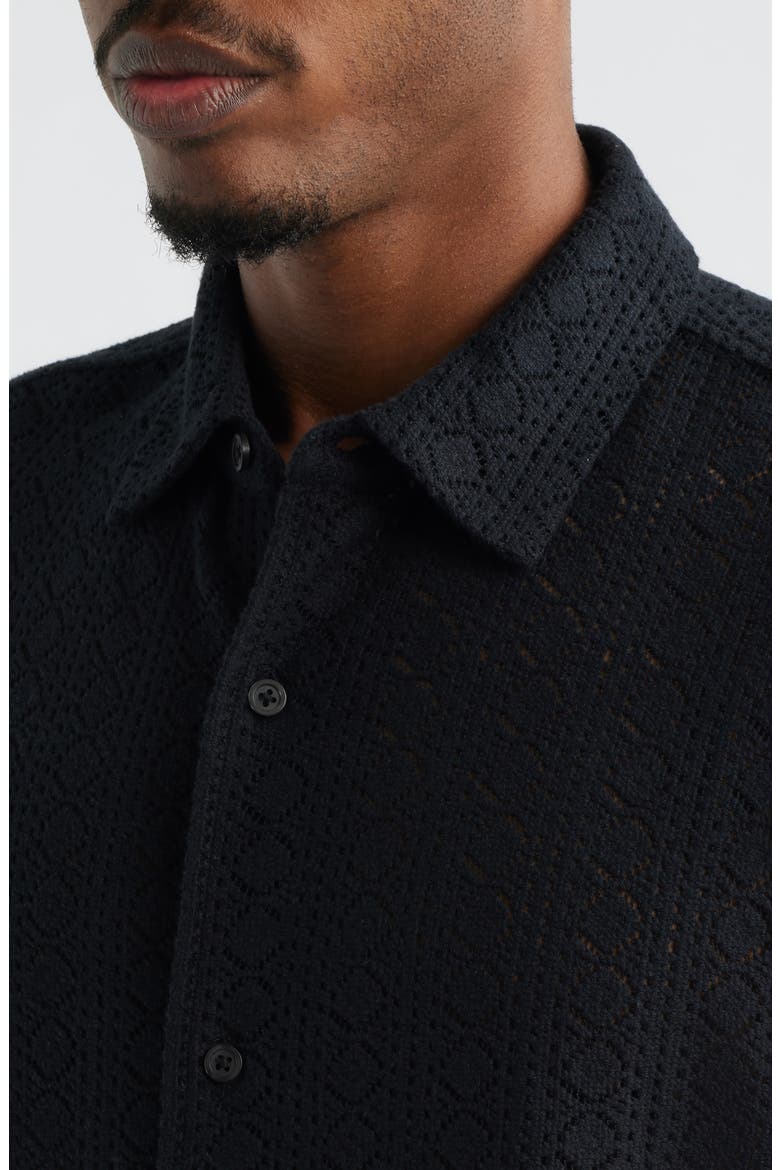 Boxy Lace Short Sleeve Button-Up Shirt, Alternate, color, BLACK