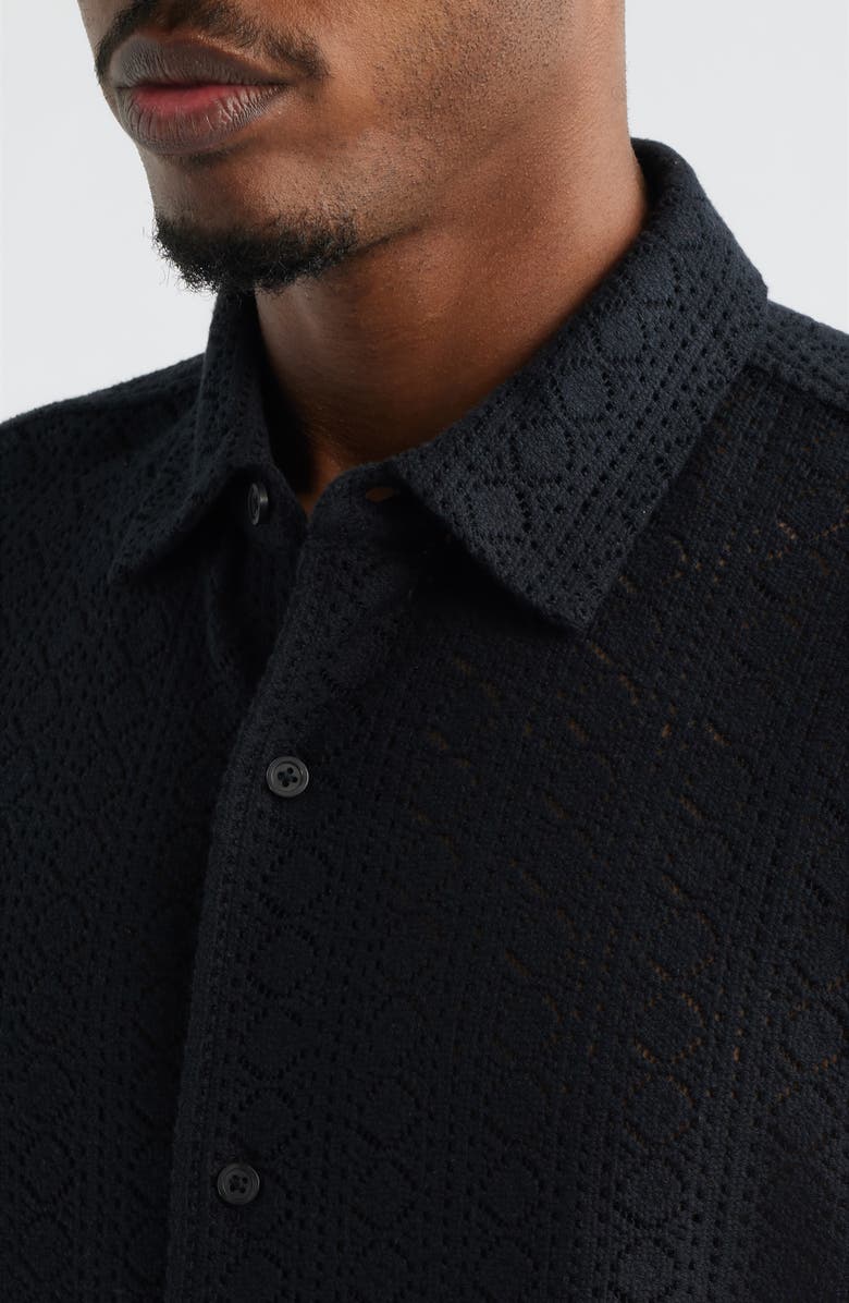 Open Edit Boxy Lace Short Sleeve Button-Up Shirt, Alternate, color, Black