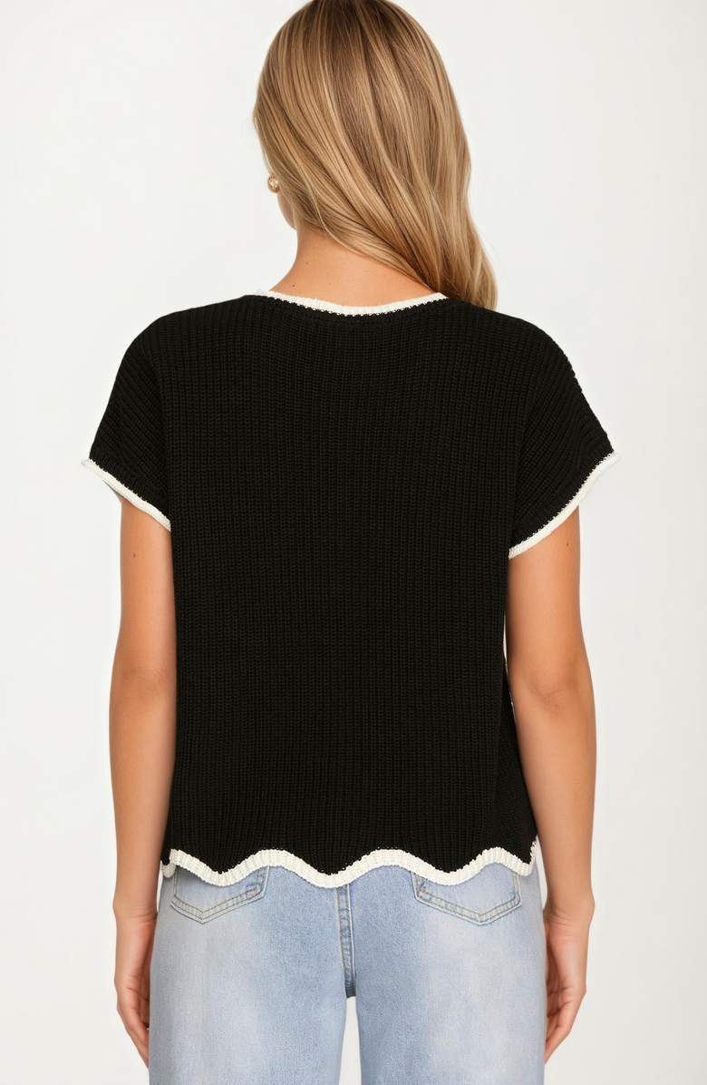 Knit and Lounge Contrast Trim Pocket Short Sleeve Knit Top, Alternate, color,