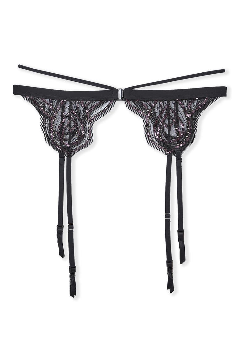 Whisper of Desire Porte Jarr Embroidered Rhinestone Garter Belt, Alternate, color, BLACK