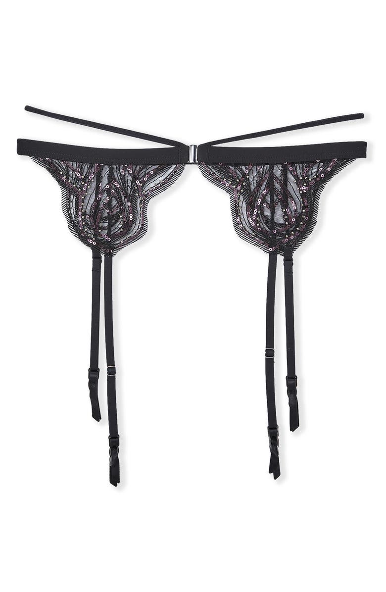 Etam Whisper of Desire Porte Jarr Embroidered Rhinestone Garter Belt, Alternate, color, Black